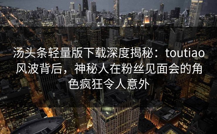 汤头条轻量版下载深度揭秘：toutiao风波背后，神秘人在粉丝见面会的角色疯狂令人意外