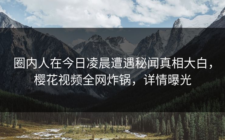 圈内人在今日凌晨遭遇秘闻真相大白，樱花视频全网炸锅，详情曝光